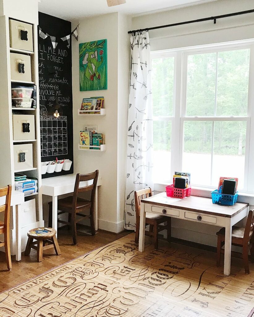 Homeschool kids desks  Homeschool room design, Built in desk, Homework room